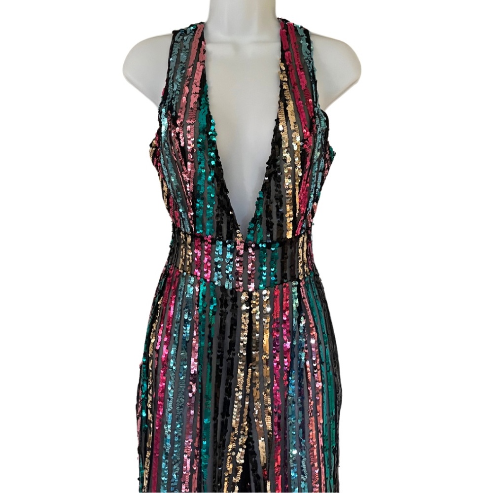 Retro Sequin Jumpsuit XS Deep V